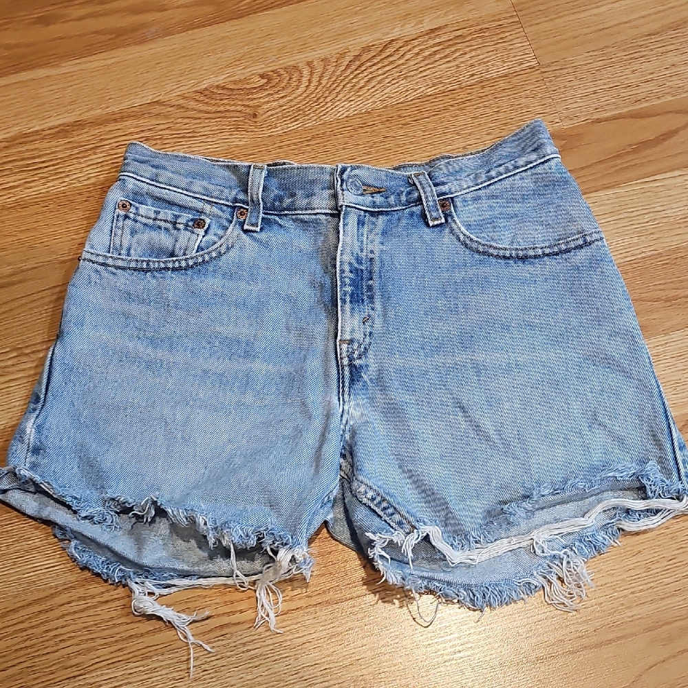 Levi's Light Blue Frayed Jean Shorts